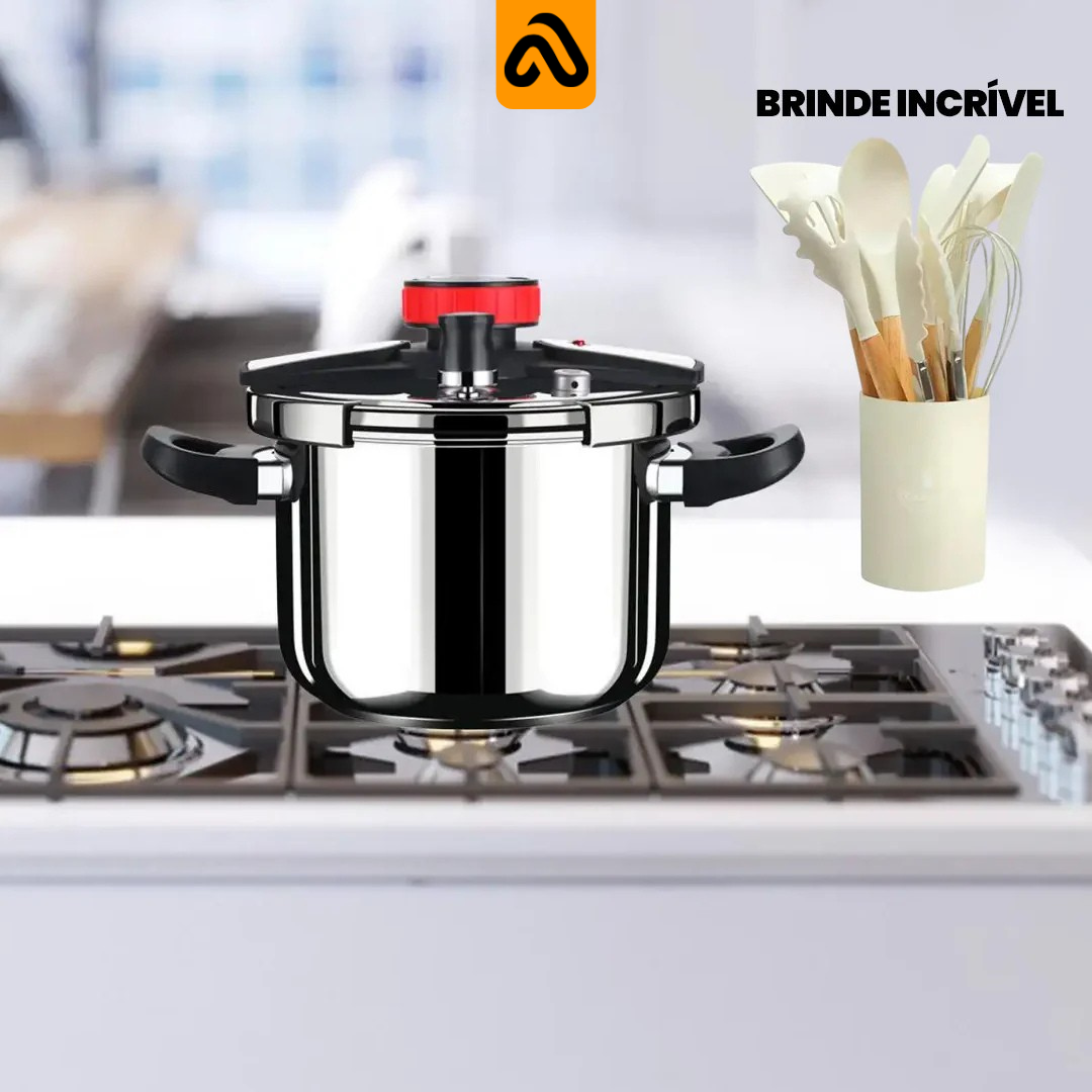 Panela de Pressão TurboChef Aço Inoxidável - Á Prova de Explosões + Brinde: Kit Utensílios