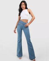 Calça Jeans Feminina Mab Ganga Wide Leg - Cintura Alta Cruzada